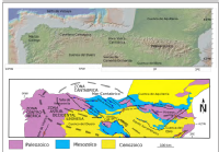 Esquema topografico y geológico del Pirineo. División en zonas del Paleozoico 