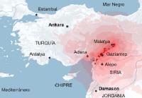 Esta imagen representa el país de Turquía y las zonas afectadas por los terremotos